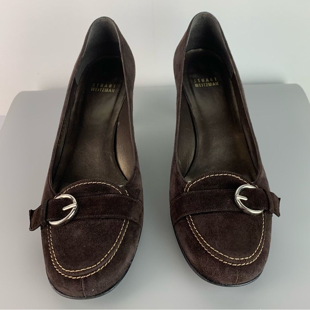 Stuart Weitzman Women's Shoes Pumps Size 9 Suede Brown Buckle Designer Luxury - Picture 3 of 13